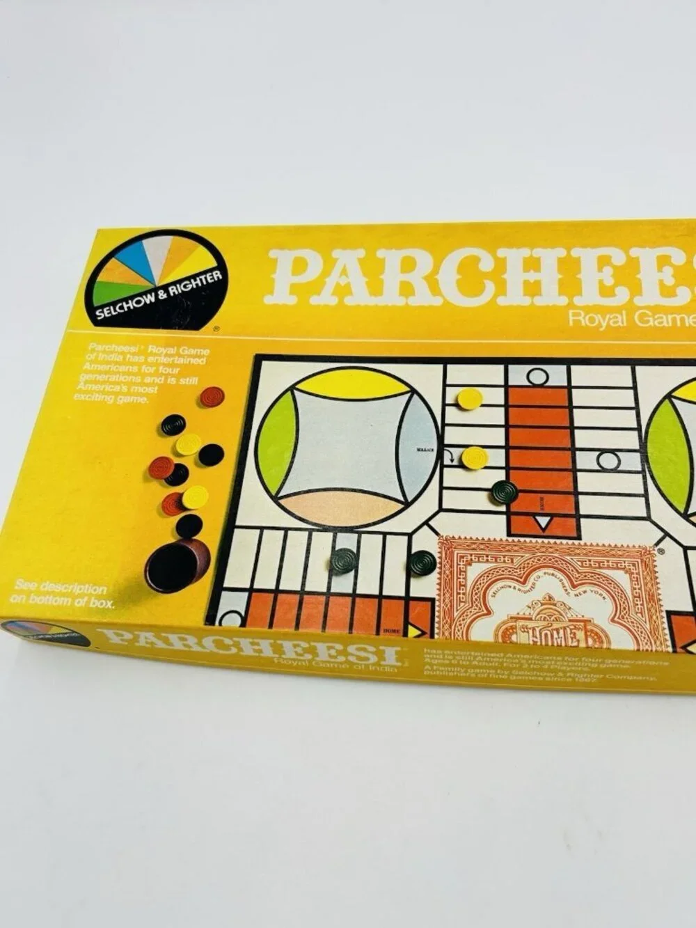 Vintage Parcheesi Royal Game of India, 1982 Edition Selchow & Righter Complete